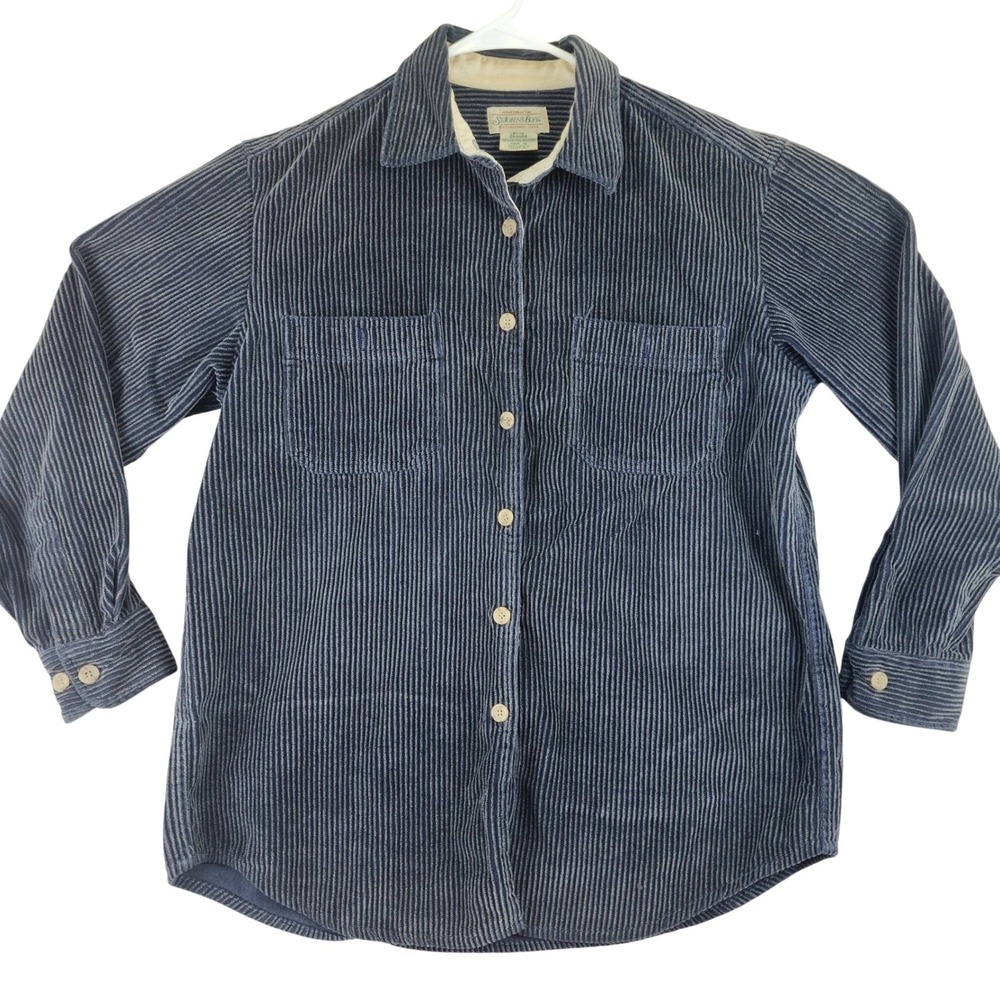 VTG St Johns Bay‎ Corduroy Long Sleeve Button Down Shirt Mens Large Navy Blue